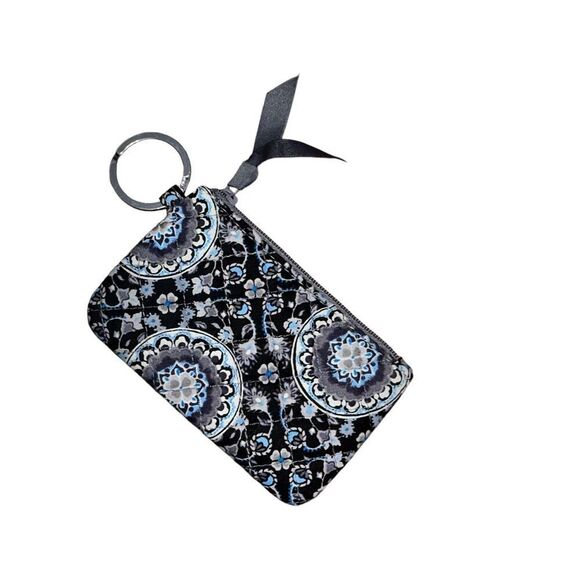 VERA BRADLEY Zip ID Case Wallet Charcoal blue Medallion RARE keychain - Picture 3 of 5